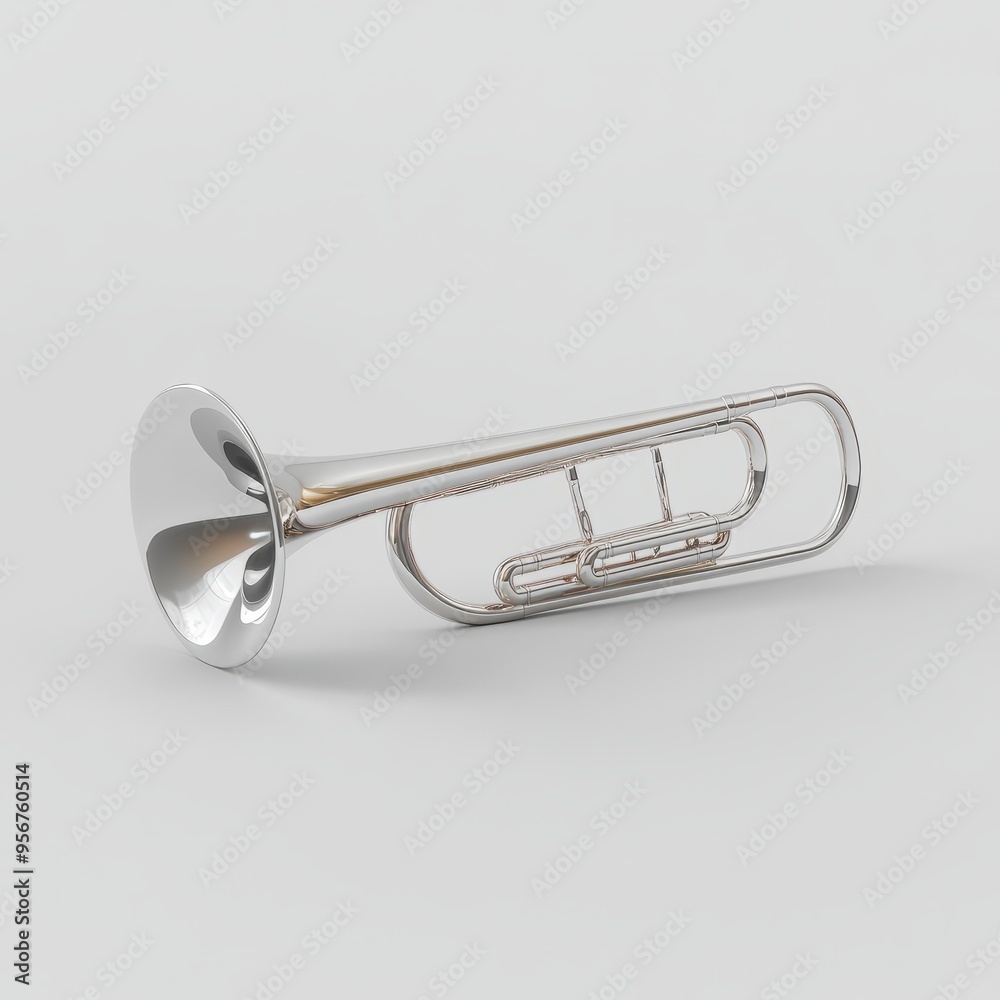 Obraz premium Cute Pastel Silver Trombone 3D Illustration - Minimalist Design