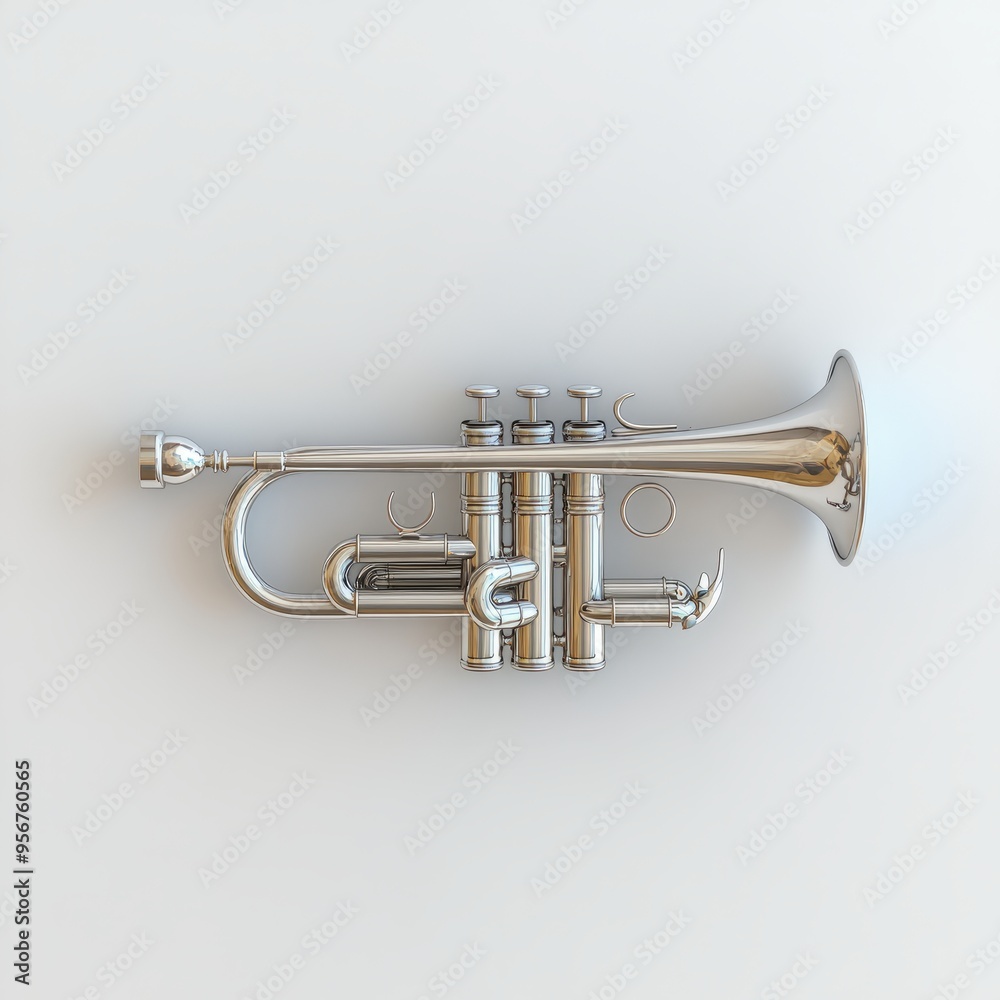Fototapeta premium Cute 3D Silver Trumpet: Minimalist Pastel Design, Top View