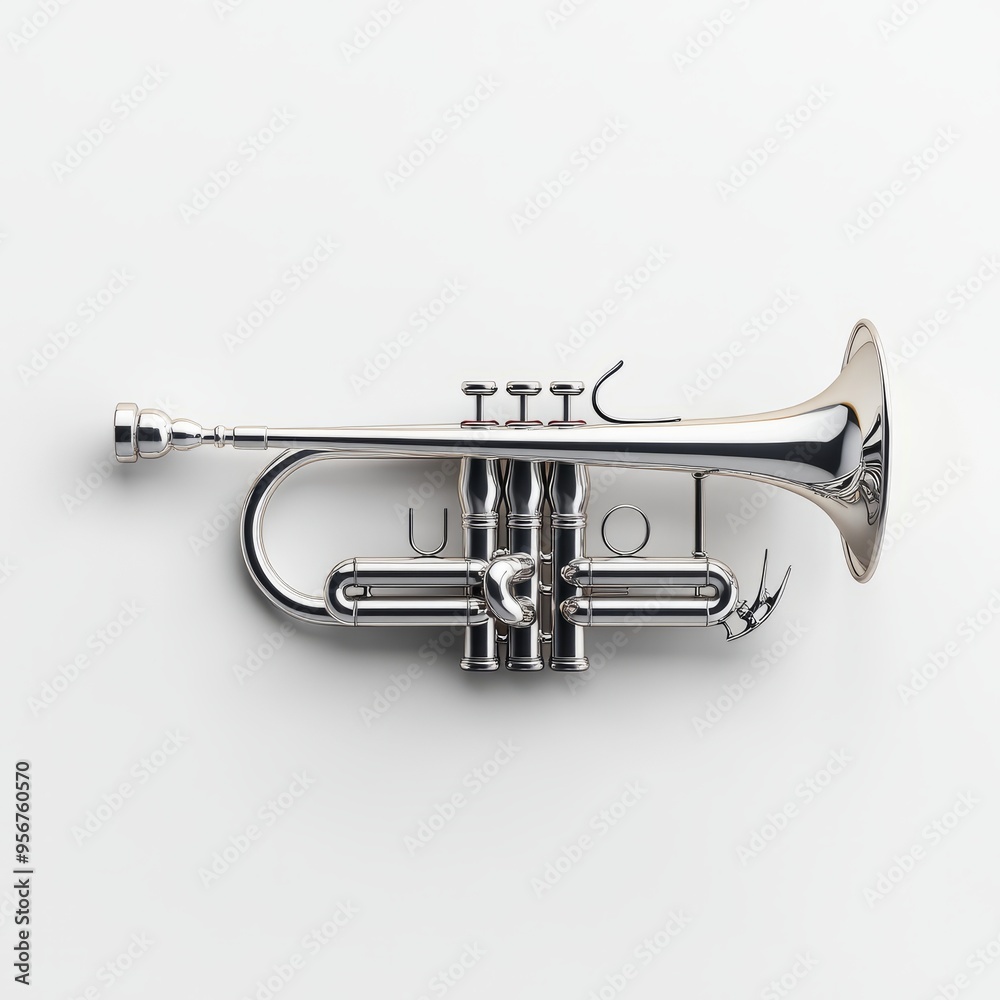 Obraz premium Cute Silver Trumpet 3D Model: Playful Minimalist Design 1