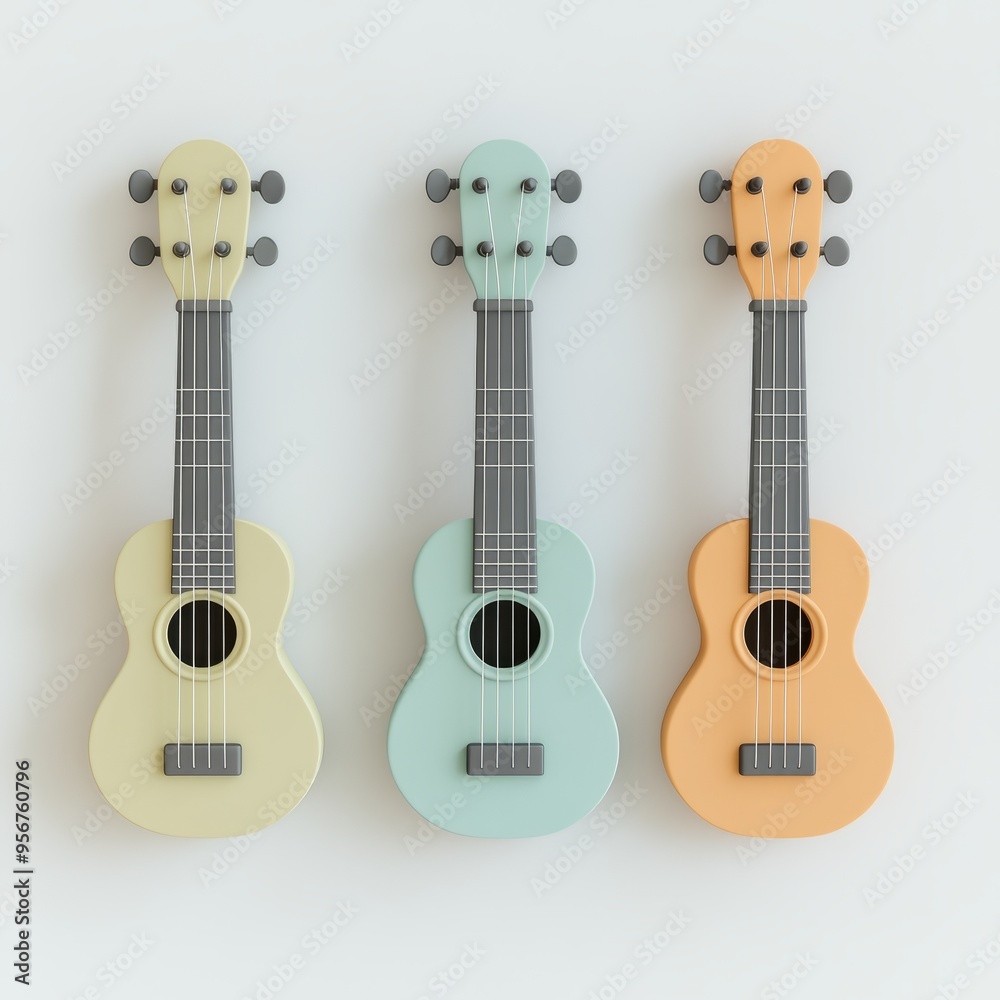 Obraz premium Cute Silver Ukulele: 3D Pastel Minimalist Design