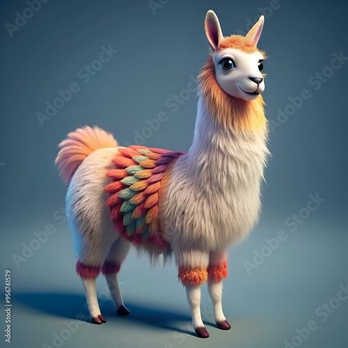 Cute and colorful 3D illustration of a friendly llama. perfect for children's books. branding. or social media. photo