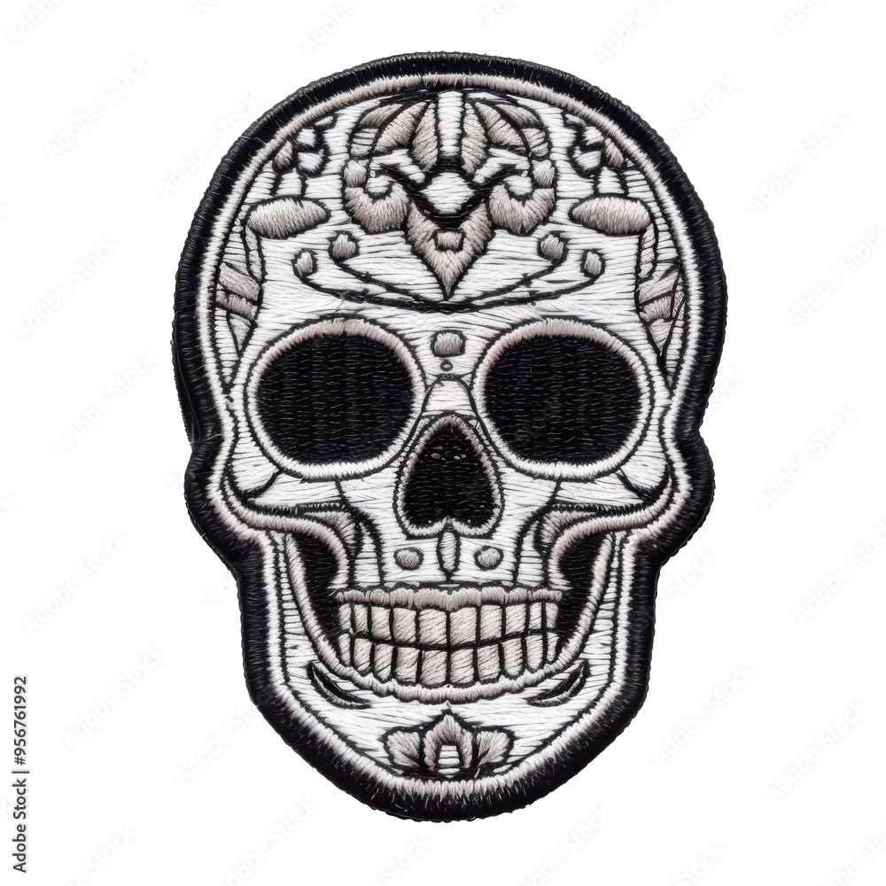 Black and white decorative skull patch embroidery Black and white decorative skull patch embroidery
