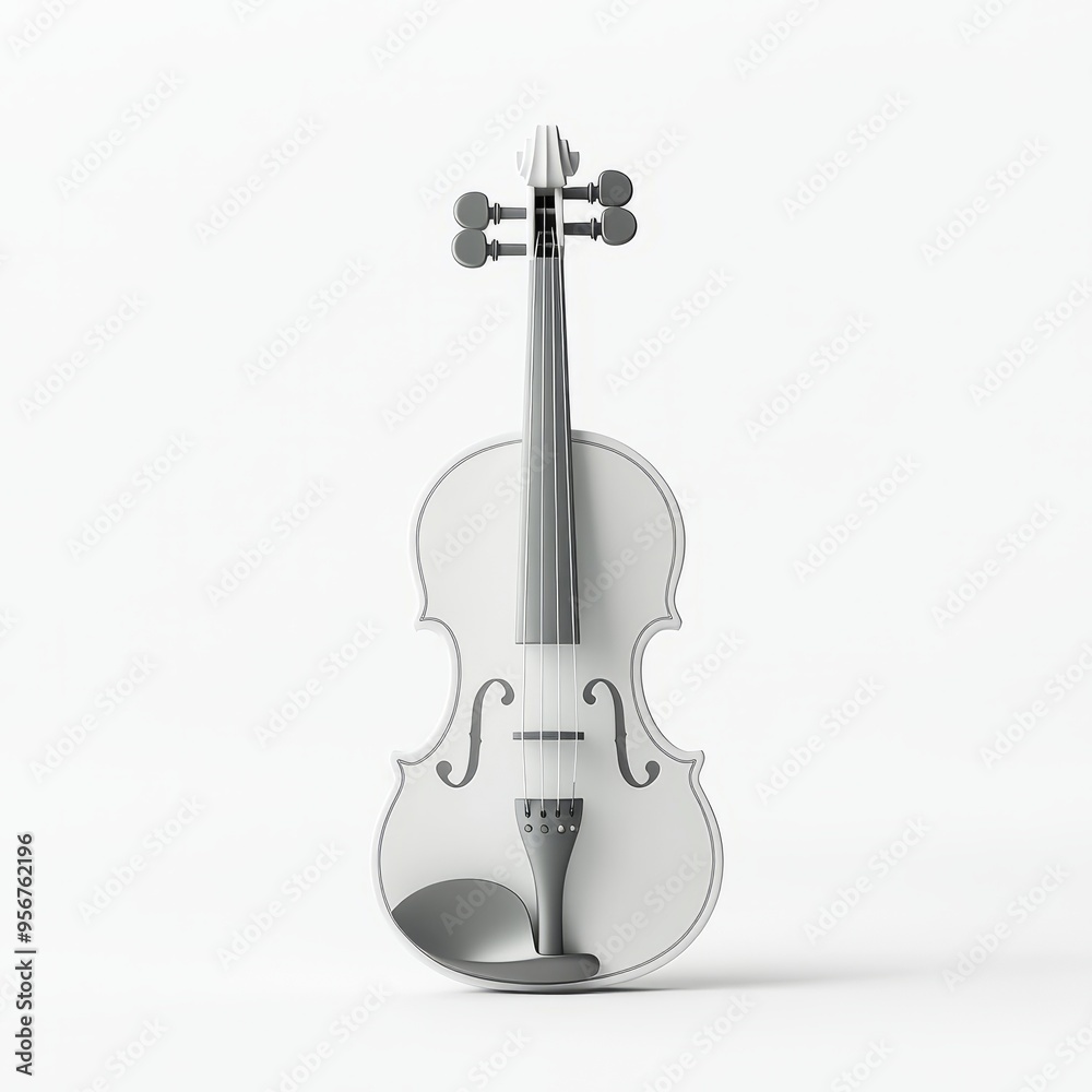 Fototapeta premium Cute 3D Violin: Pastel White & Silver Minimalist Design