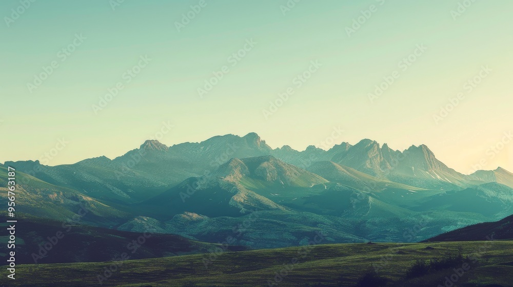 Fototapeta premium Serene mountain landscape with a clear sky