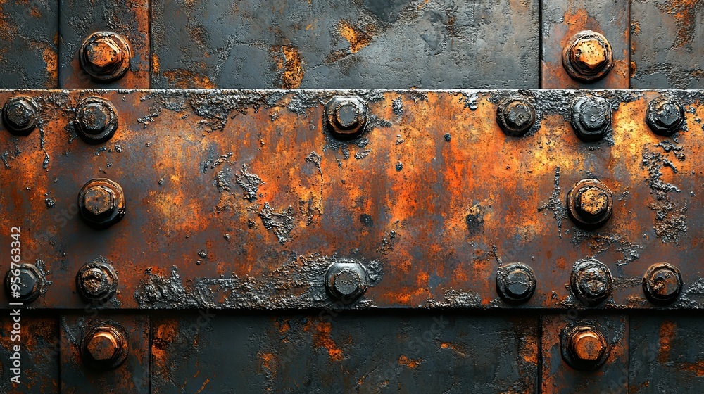 Rusted Metal Panel with Hexagon Nuts Rusted Metal Panel with Hexagon Nuts