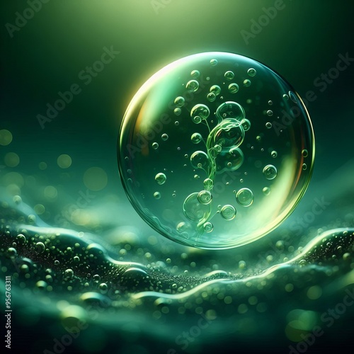 121 Floating Green Bubble A single green bubble floating gently