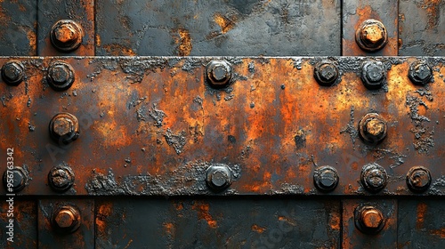 Rusted Metal Panel with Hexagon Nuts