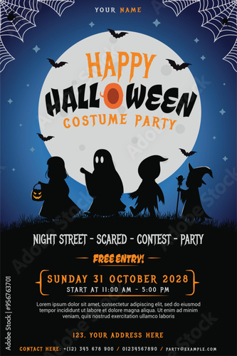 Happy Halloween costume party flyer, kids, costume party,  spooky flyer