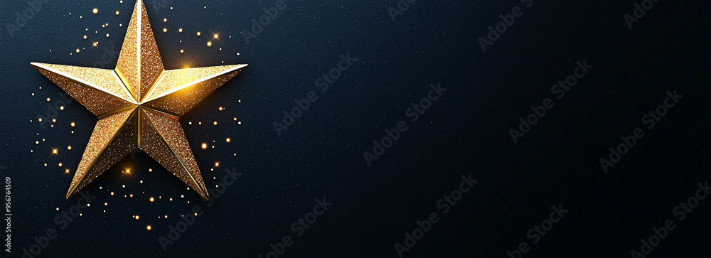 A glowing golden Christmas tree topper star shines brightly against dark background, adding festive touch to holiday decorations. A glowing golden Christmas tree topper star shines brightly against dark background, adding festive touch to holiday decorations.