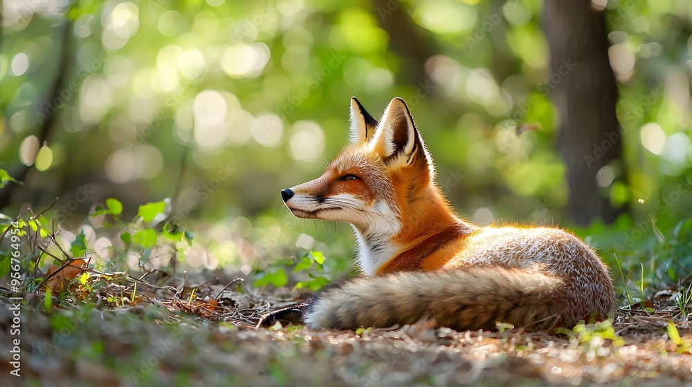 Obraz premium Captivating Close-up of a Majestic Fox in a Lush Forest Clearing