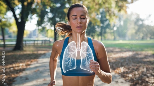 Woman Jogging with Illustrated Lungs