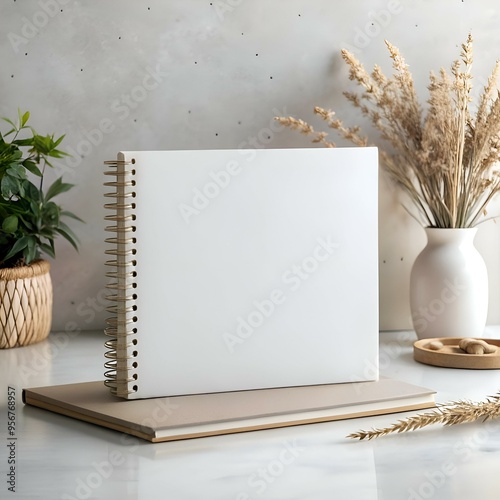 Blank white photo album mockup with a natural. minimalist design.