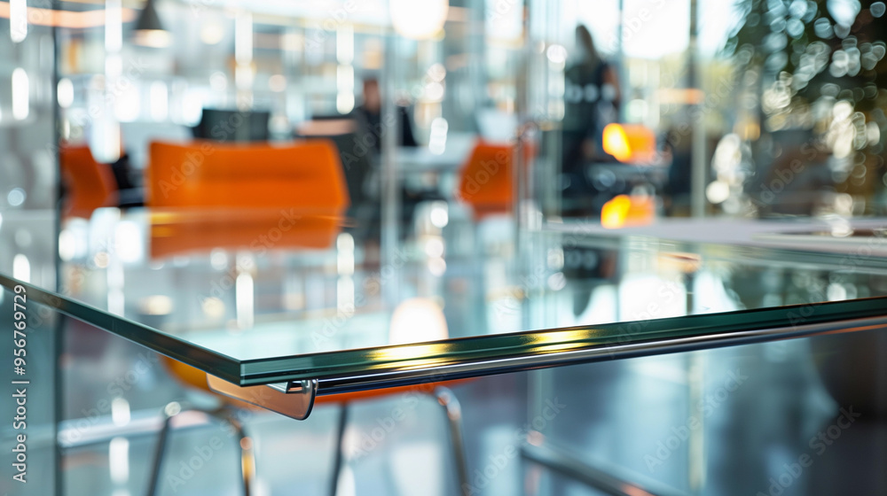 custom made wallpaper toronto digitalA minimalist and abstract image of a modern office meeting space interior design with sleek desk with chairs and blurred background