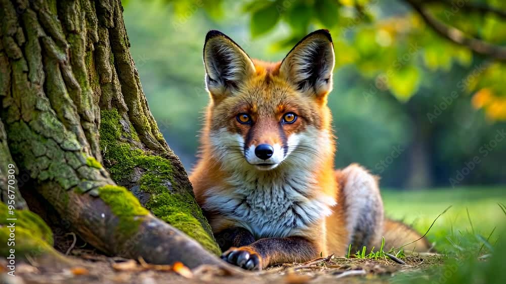 Red Fox Lying by a Tree. Red Fox Lying by a Tree.