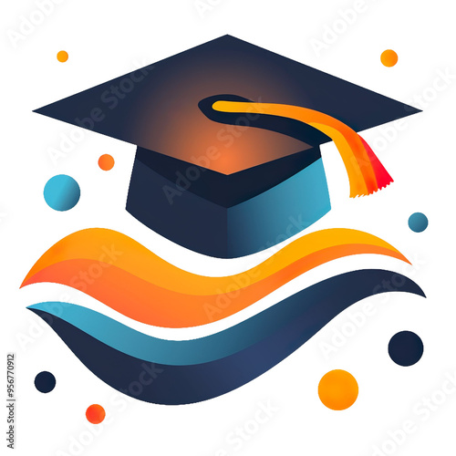 2D illustration of a minimalistic college logo with flat colors isolated on a white transparent background