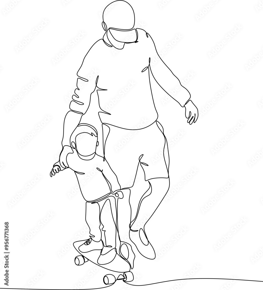 Fototapeta premium Vector drawing of father with childю. Father's Day