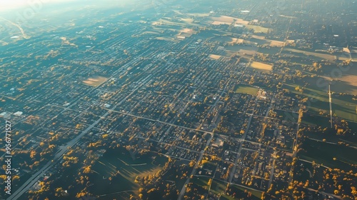 Aerial view of Chicago suburbs from plane