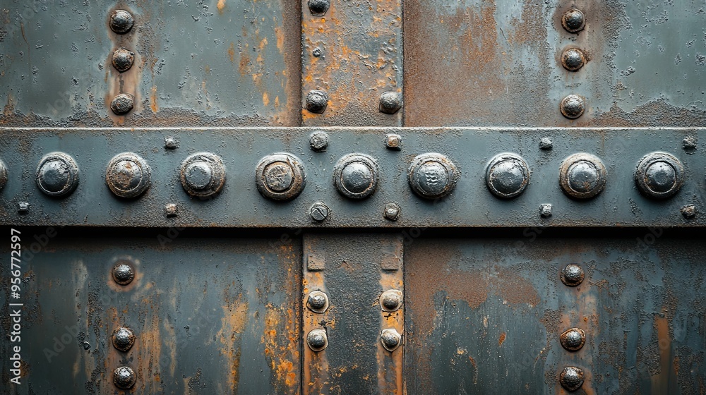 Rusty Metal Panel with Rivets and a Horizontal Strip Rusty Metal Panel with Rivets and a Horizontal Strip