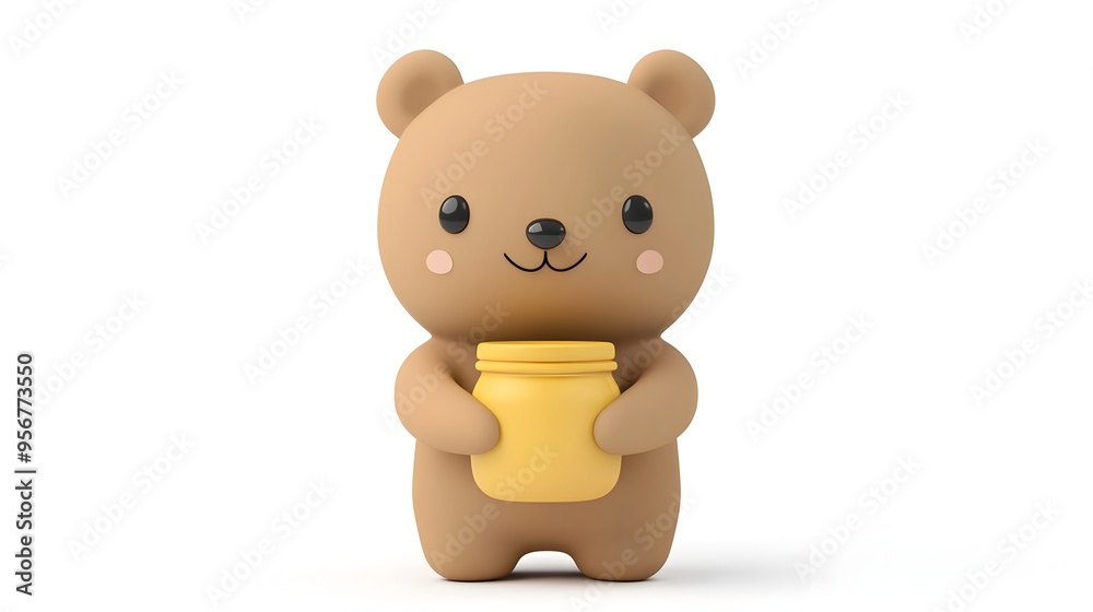 Adorable Clay Bear Holding Honey Jar on Isolated White Background Adorable Clay Bear Holding Honey Jar on Isolated White Background