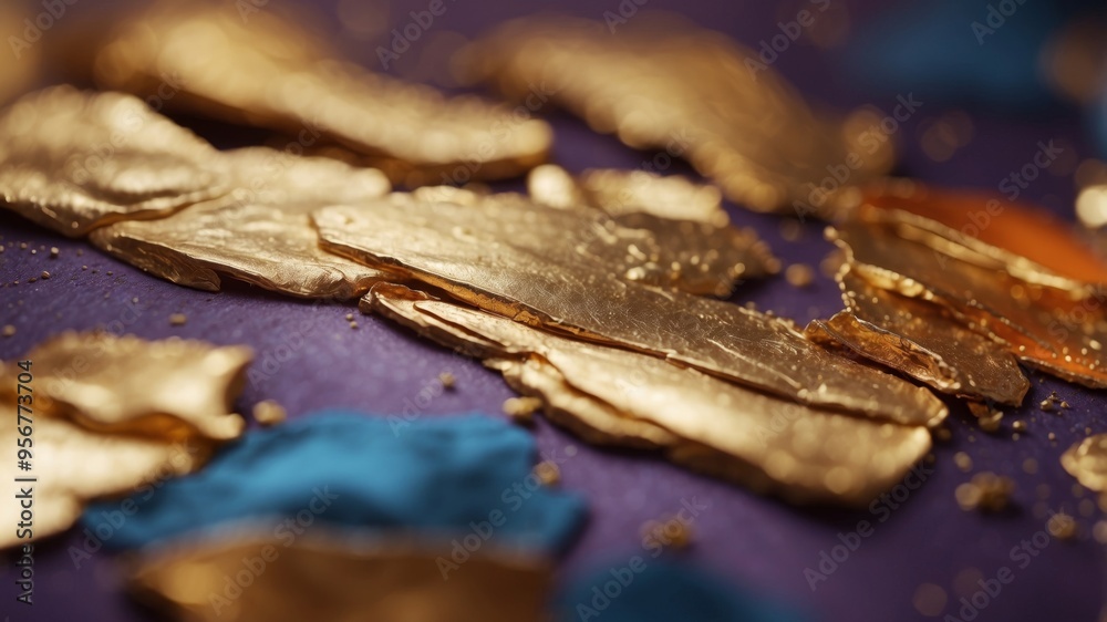 A blurry image of a gold and orange surface with a blue and purple background. A blurry image of a gold and orange surface with a blue and purple background.