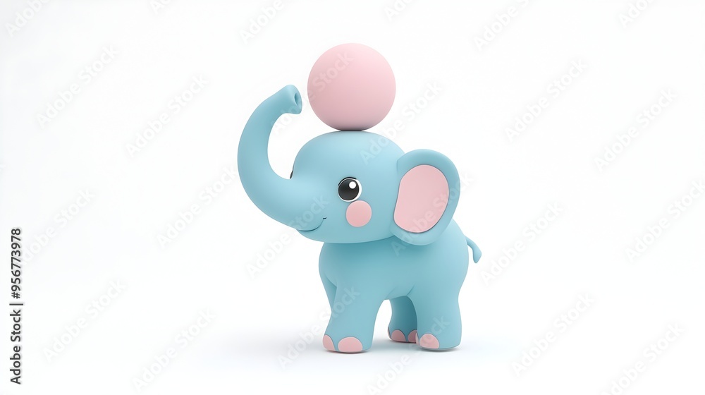 Adorable Clay Elephant Balancing Ball on Minimalist Pastel 3D Background Adorable Clay Elephant Balancing Ball on Minimalist Pastel 3D Background