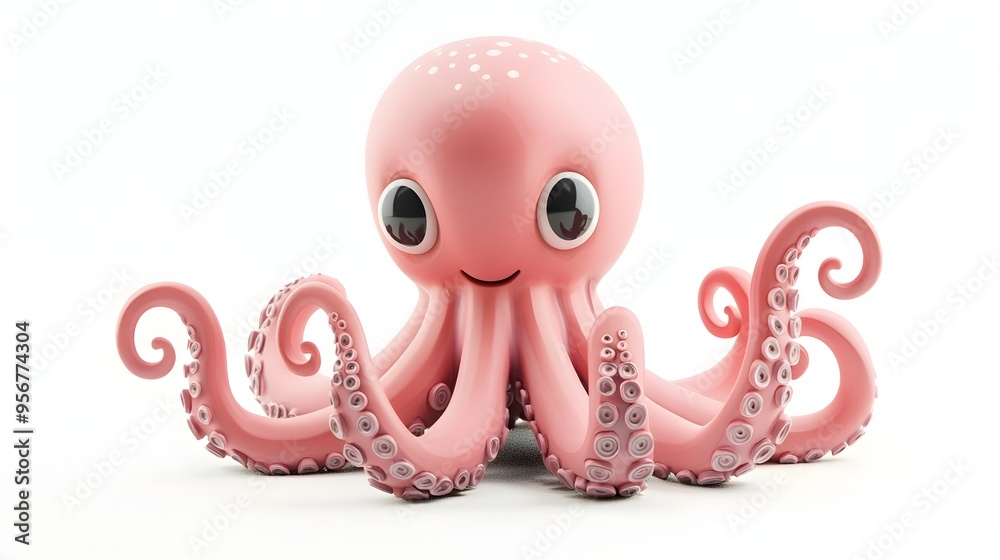 Adorable Kawaii Clay Octopus Figurine Waving Its Vibrant Coral Red and Pastel Purple Tentacles Adorable Kawaii Clay Octopus Figurine Waving Its Vibrant Coral Red and Pastel Purple Tentacles