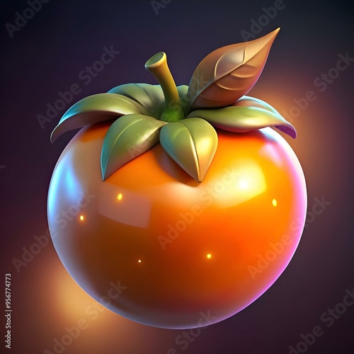 A vibrant 3D illustration of an American persimmon. perfect for adding a touch of autumnal charm to your designs. photo