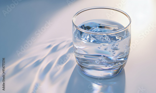 A glass of water with air bubbles and a soft light.