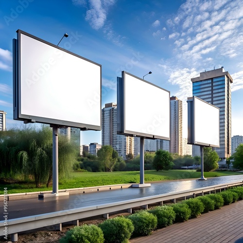 Wallpaper Mural Blank billboards stand tall along a busy city street. offering a perfect canvas for your message. Torontodigital.ca