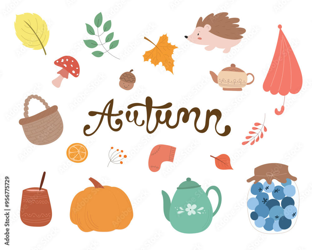 Autumn elements set, cute hand drawn vector illustration set Autumn elements set, cute hand drawn vector illustration set