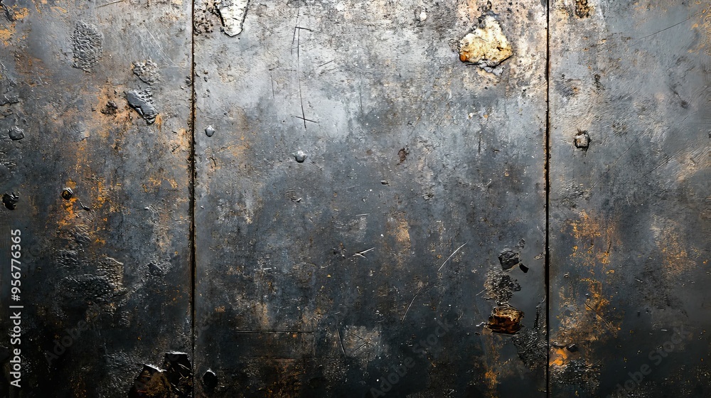 Weathered Black Metal Surface with Rusted Patches Weathered Black Metal Surface with Rusted Patches