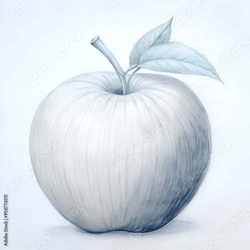 A simple. yet beautiful 3D illustration of a whole apple. drawn in pencil with a delicate. textured style. photo