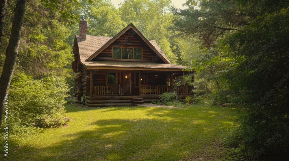 A charming log chalet in a tranquil forest setting, offering a cozy escape into nature A charming log chalet in a tranquil forest setting, offering a cozy escape into nature