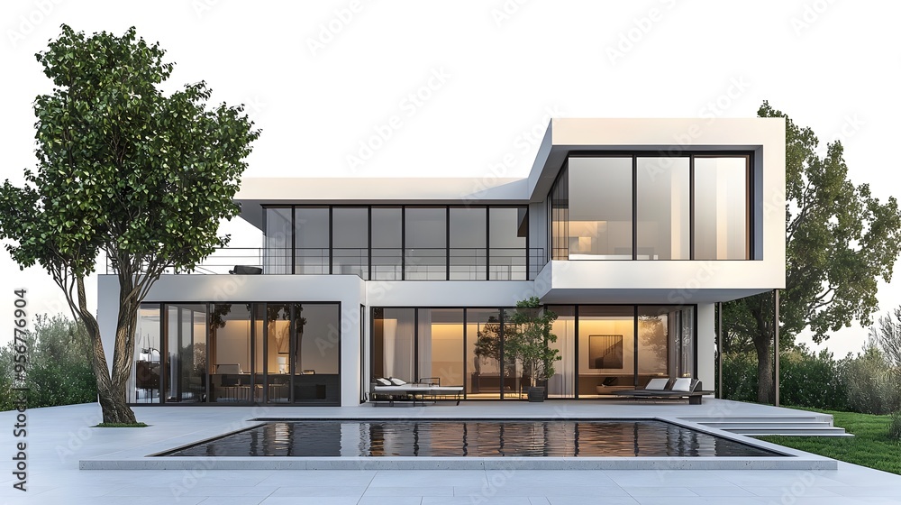 Modern Minimalist House Isolated on White Background Modern Minimalist House Isolated on White Background