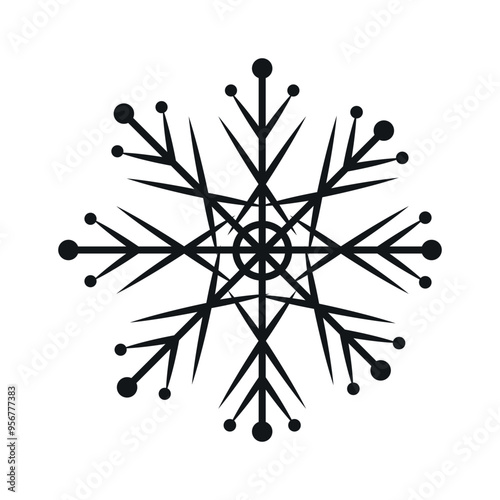 Snowflake black color. Vector illustration of precipitation in the form of snow, icon, eps 10