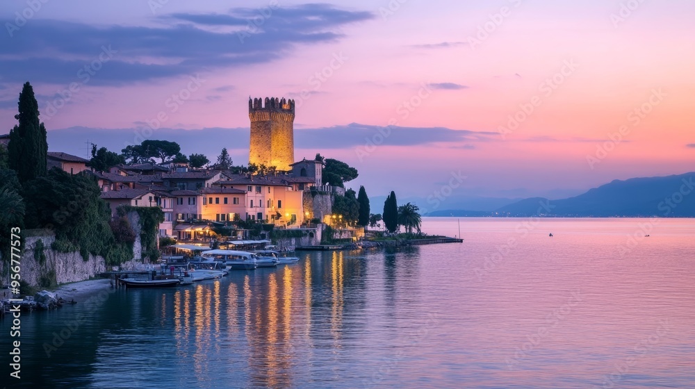 Fototapeta premium Sirmione's sunset, Lake Garda, Lombardy