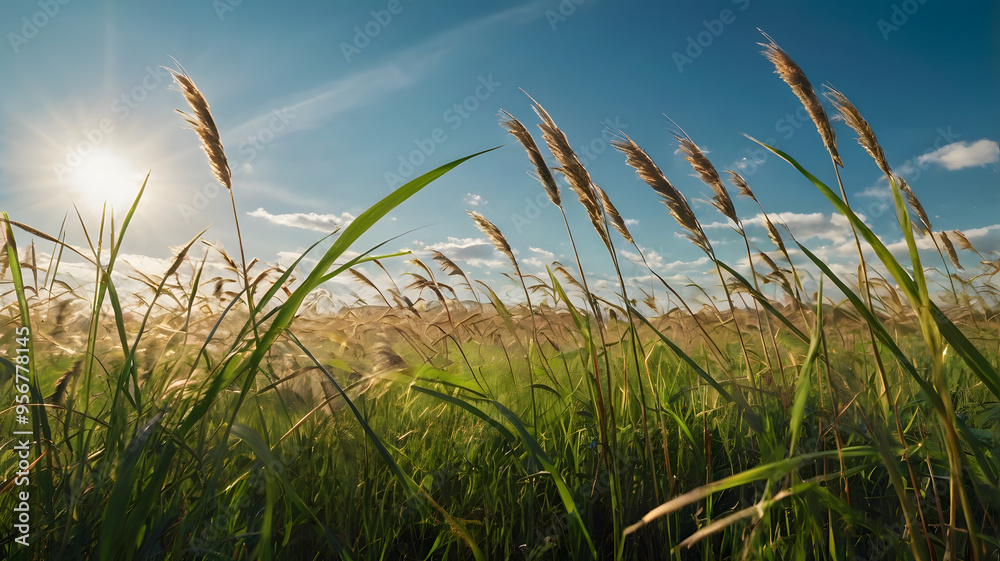 Fototapeta premium grass in the wind, ai generated