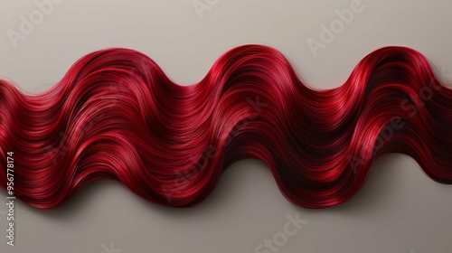 Wavy Red Hair Streaks on Grey Background photo