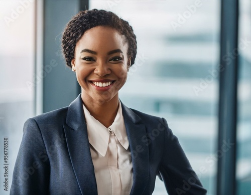 Corporate picture businesswoman in suit smiling financial professional AI