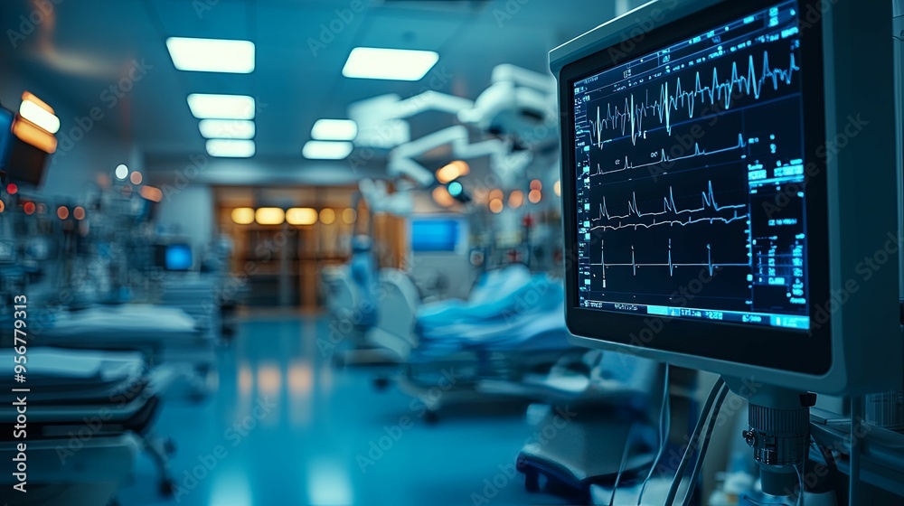 Heart Rate Monitor Displaying Vital Signs in a Hospital Room Heart Rate Monitor Displaying Vital Signs in a Hospital Room