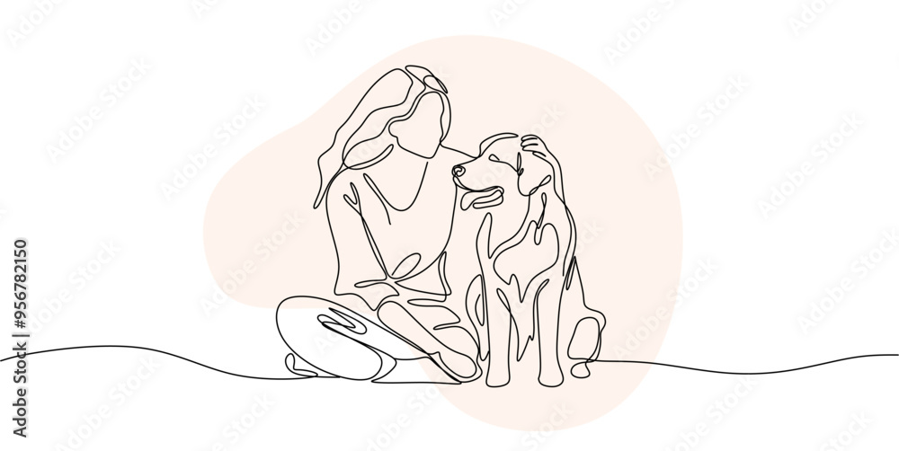 continuous line drawing of happy pet lover with dog vector illustration continuous line drawing of happy pet lover with dog vector illustration