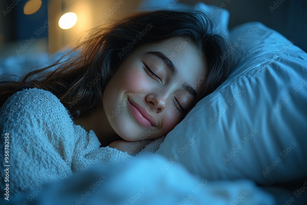 Beautiful young smiling woman sleeping in bed Beautiful young smiling woman sleeping in bed