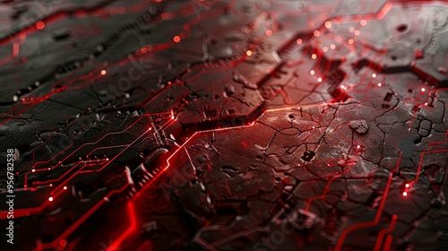 Abstract Technology Circuitry with Red Glow photo