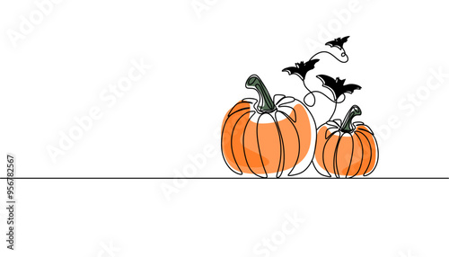 Continuous one line drawing Halloween pumpkin Jack o Lantern. Vector illustration Halloween concept line art, outline
