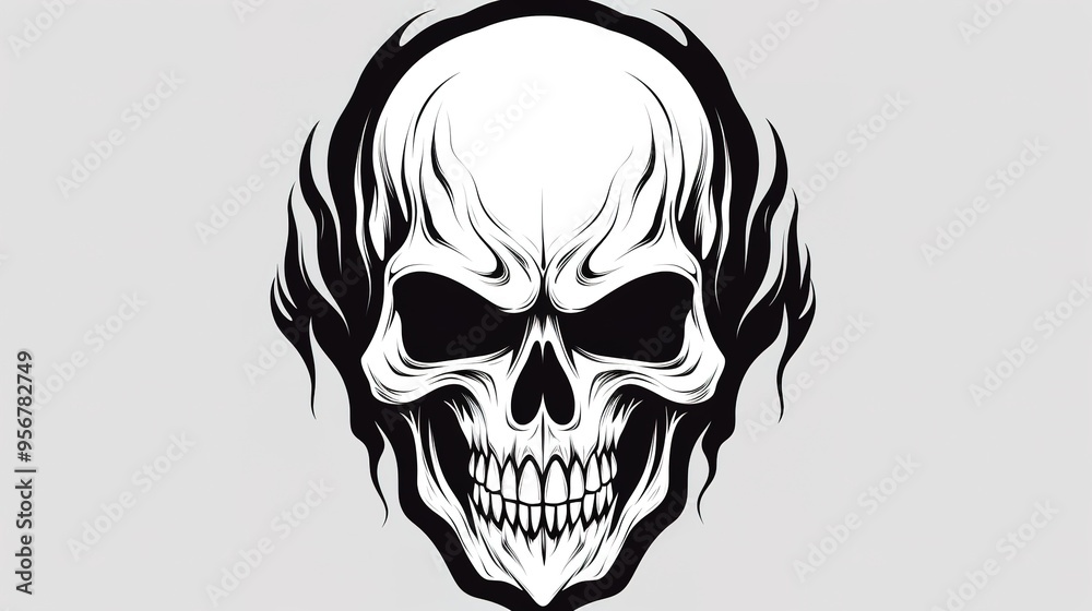 Fototapeta premium Black and white retro skull illustration on white background，generated with AI.