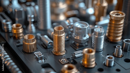 Close-up of Metal Connectors on a Black Surface