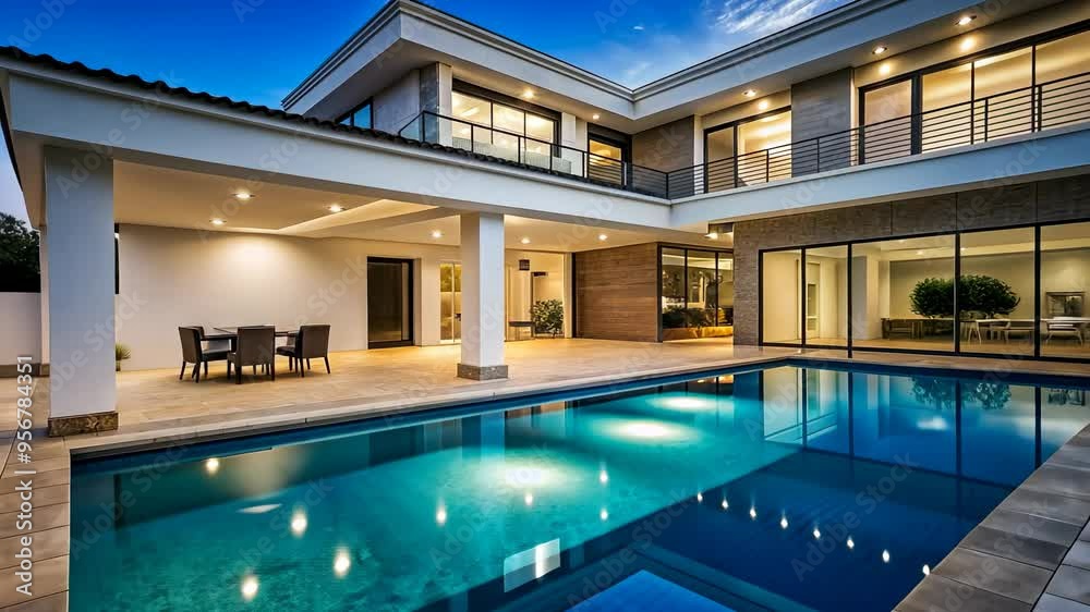 Modern Luxury Home with Swimming Pool and Patio.