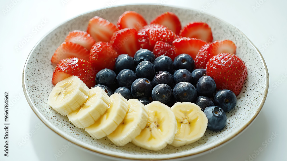 fresh fruit salad with mix fruit strawberry, banana, blueberry, healthy breakfast on white table. fresh fruit salad with mix fruit strawberry, banana, blueberry, healthy breakfast on white table.
