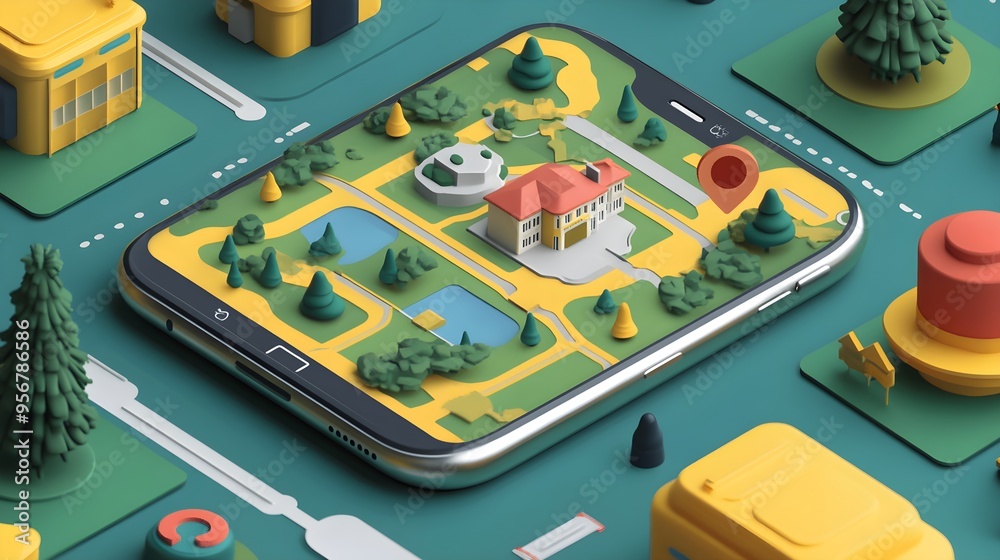 A flat design of a travel guide app with intuitive map navigation and ...