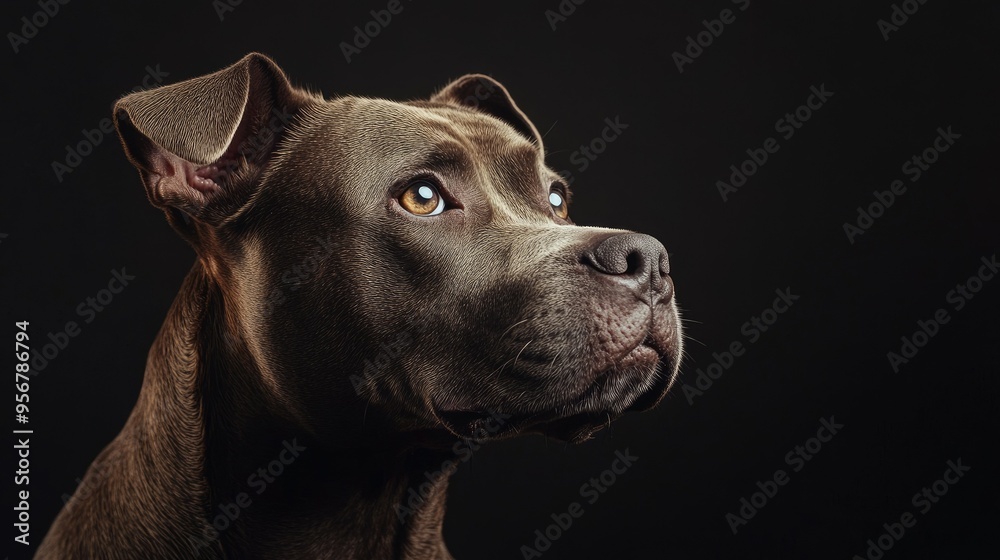 Studio portrait of a Pit Bull with a thoughtful expression, highlighting its intelligence and loyalty Studio portrait of a Pit Bull with a thoughtful expression, highlighting its intelligence and loyalty